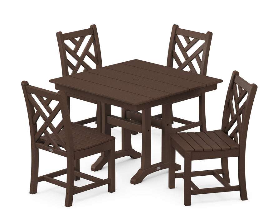 POLYWOOD Chippendale 5-Piece Farmhouse Trestle Side Chair Dining Set in Mahogany