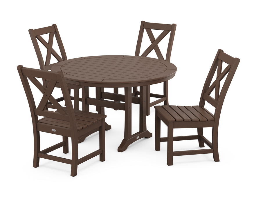 POLYWOOD Braxton Side Chair 5-Piece Round Dining Set With Trestle Legs in Mahogany