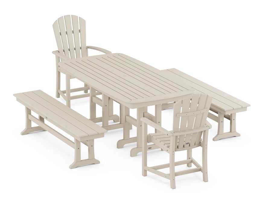 POLYWOOD Palm Coast 5-Piece Dining Set with Benches in Sand image