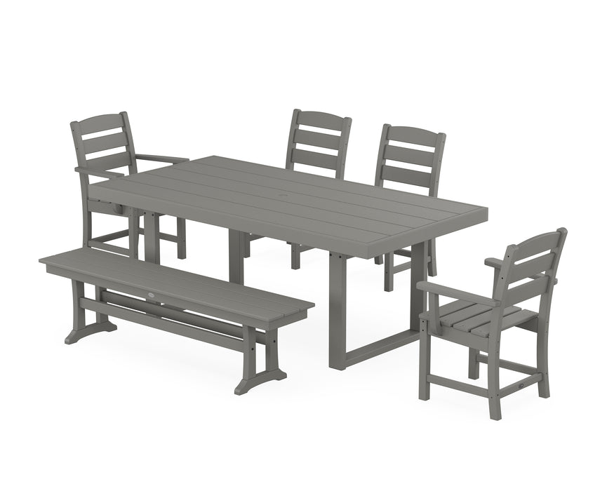 POLYWOOD Lakeside 6-Piece Dining Set with Bench in Slate Grey image