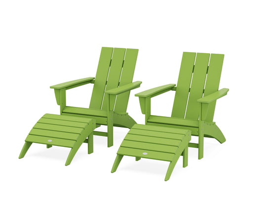 POLYWOOD Modern Adirondack Chair 4-Piece Set with Ottomans in Lime image