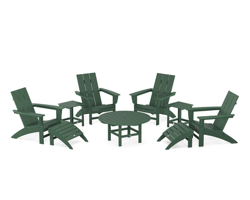 POLYWOOD Modern Adirondack Chair 9-Piece Conversation Set in Green image