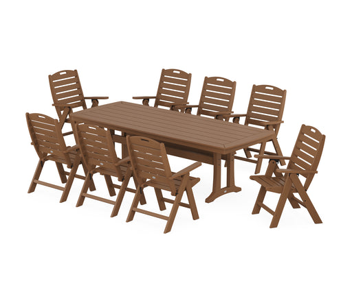 POLYWOOD Nautical Highback 9-Piece Dining Set with Trestle Legs in Teak image