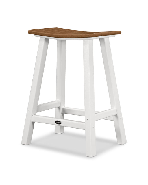 POLYWOOD Contempo 24" Saddle Counter Stool in White / Teak image