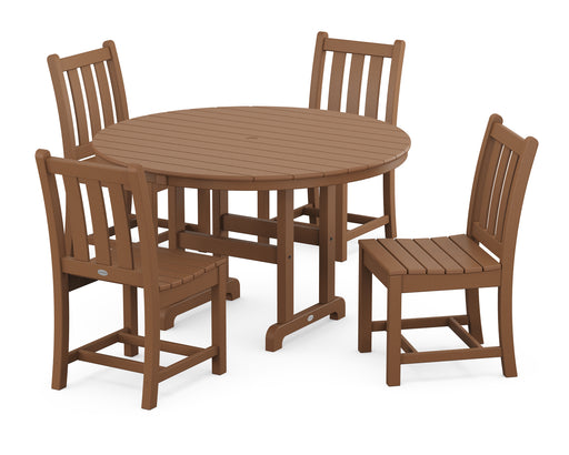 POLYWOOD Traditional Garden Side Chair 5-Piece Round Farmhouse Dining Set in Teak image