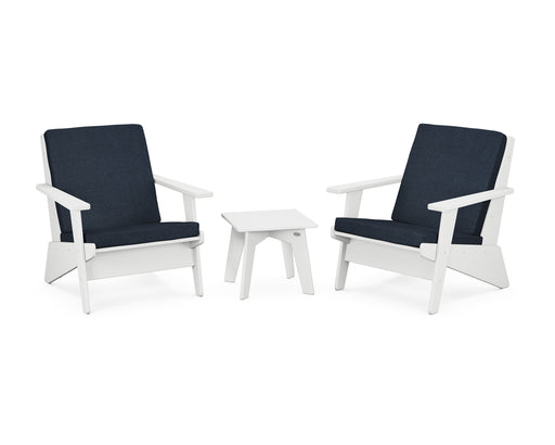 POLYWOOD Riviera Modern Lounge 3-Piece Set in White / Marine Indigo image