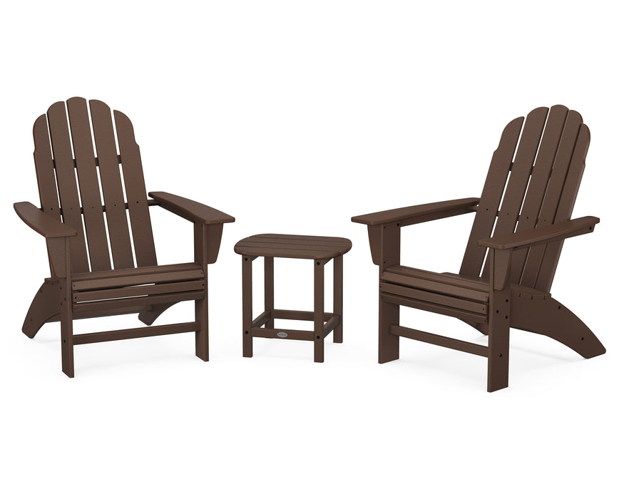 POLYWOOD Vineyard 3-Piece Curveback Adirondack Set with South Beach 18" Side Table in Mahogany