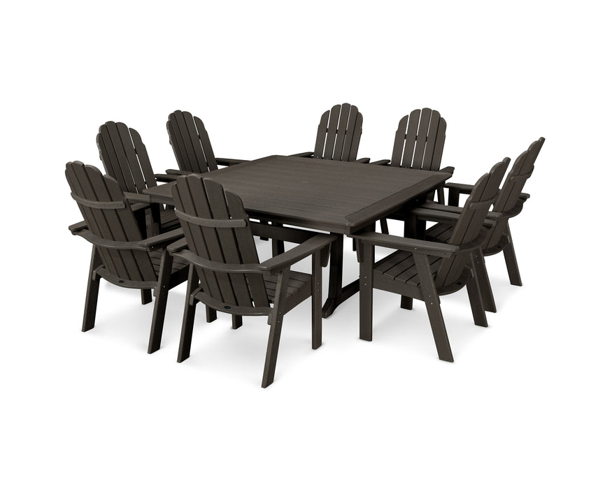 POLYWOOD Vineyard Curveback Adirondack 9-Piece Nautical Trestle Dining Set in Vintage Coffee