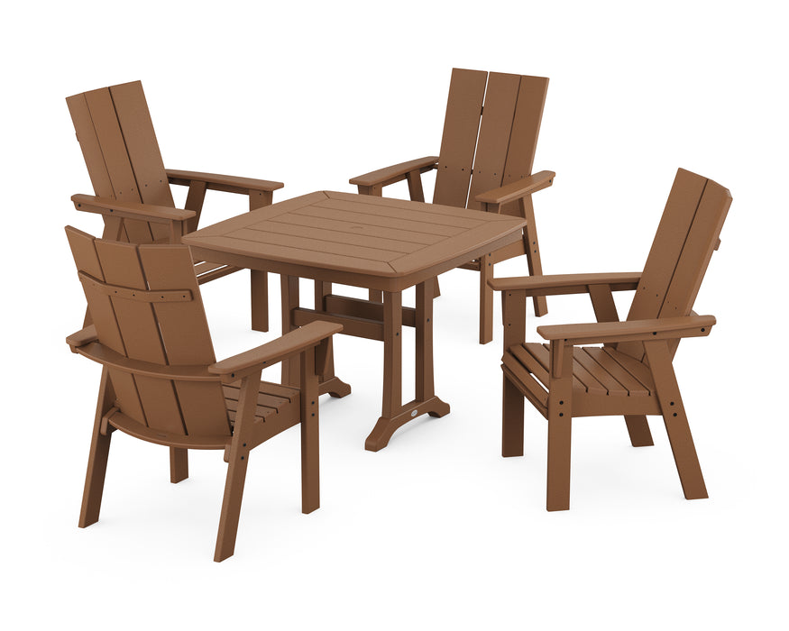 POLYWOOD Modern Adirondack 5-Piece Dining Set with Trestle Legs in Teak