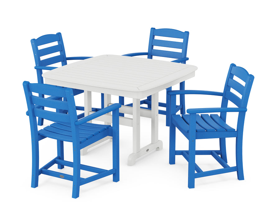 POLYWOOD La Casa Cafe 5-Piece Dining Set with Trestle Legs in Pacific Blue / White