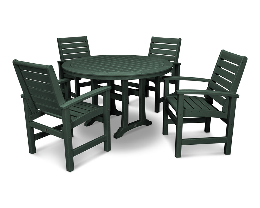 POLYWOOD Signature 5-Piece Round Dining Set with Trestle Legs in Green