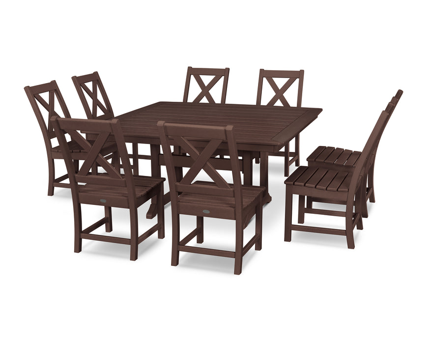 POLYWOOD Braxton 9-Piece Nautical Trestle Dining Set in Mahogany image