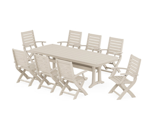 POLYWOOD Signature Folding 9-Piece Dining Set with Trestle Legs in Sand image