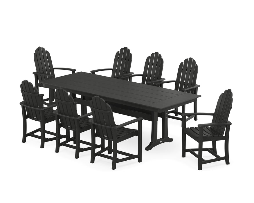 POLYWOOD Classic Adirondack 9-Piece Farmhouse Dining Set with Trestle Legs in Black image