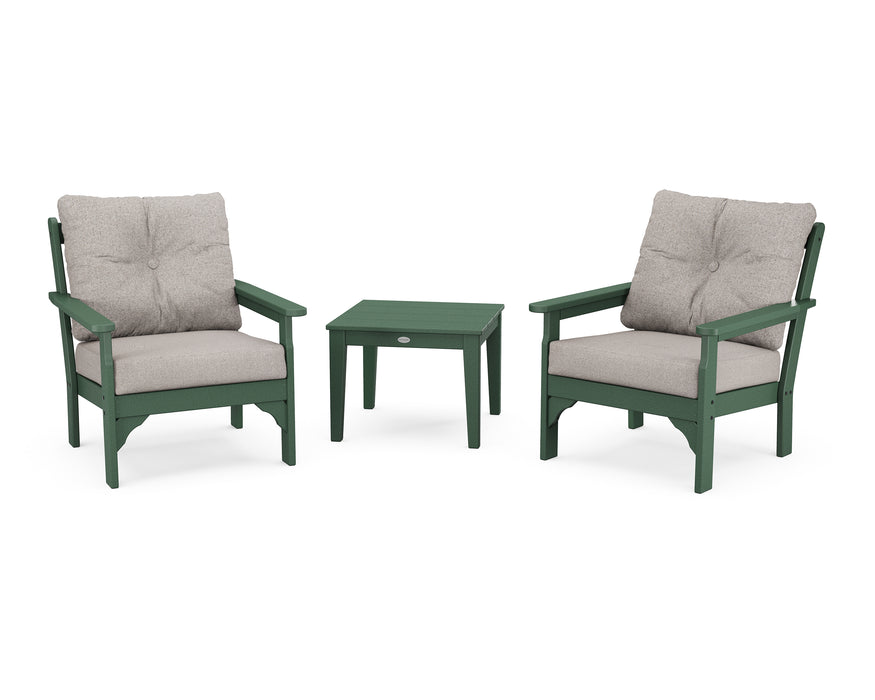 POLYWOOD Vineyard 3-Piece Deep Seating Set in Green / Weathered Tweed