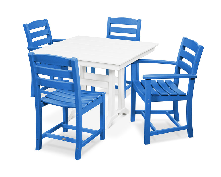 POLYWOOD La Casa Cafe 5-Piece Farmhouse Dining Set with Trestle Legs in Pacific Blue / White