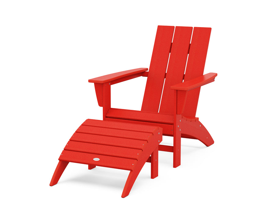 POLYWOOD Modern Adirondack Chair 2-Piece Set with Ottoman in Sunset Red image