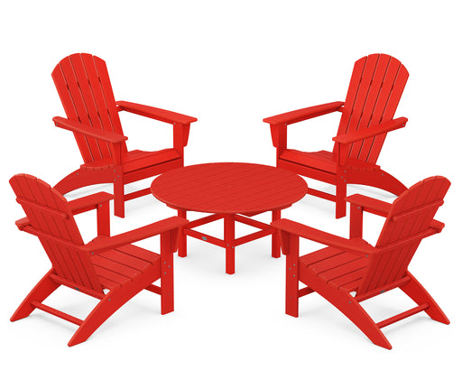 POLYWOOD Nautical 5-Piece Adirondack Chair Conversation Set in Sunset Red image