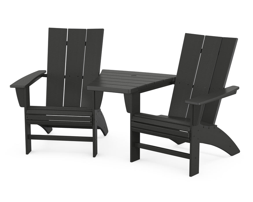 POLYWOOD Modern 3-Piece Curveback Adirondack Set with Angled Connecting Table in Black image