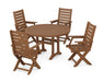 POLYWOOD Captain 5-Piece Round Dining Set with Trestle Legs in Teak image