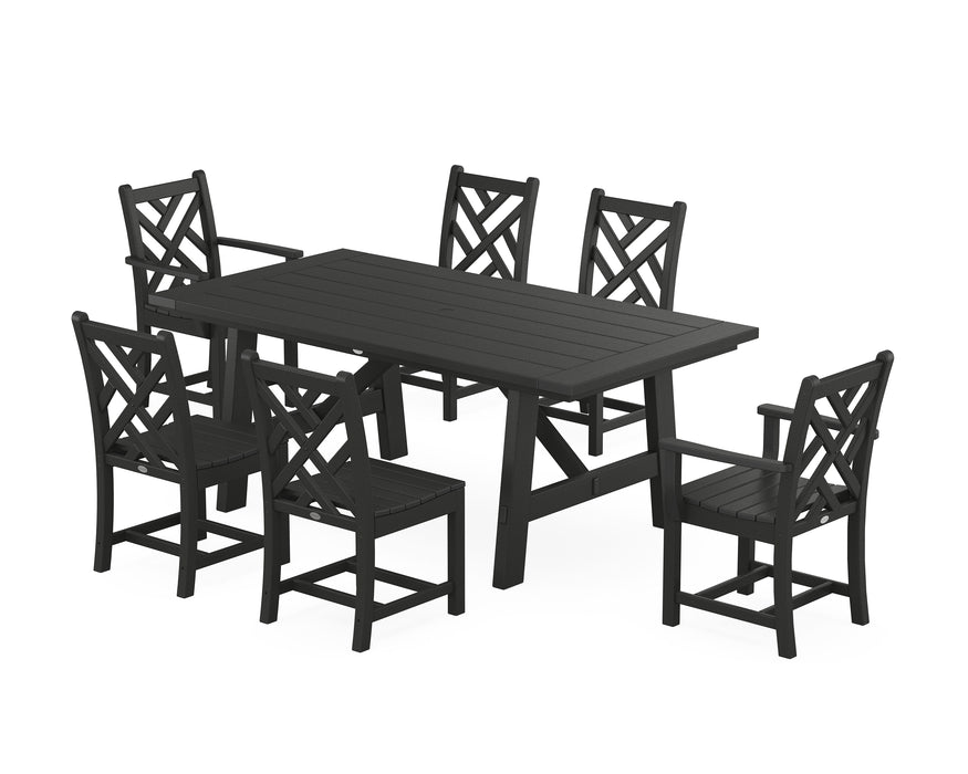 POLYWOOD Chippendale 7-Piece Rustic Farmhouse Dining Set in Black