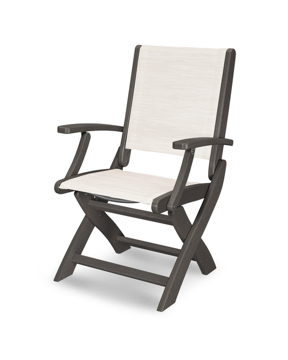 POLYWOOD Coastal Folding Chair in Vintage Coffee / Parchment Sling image