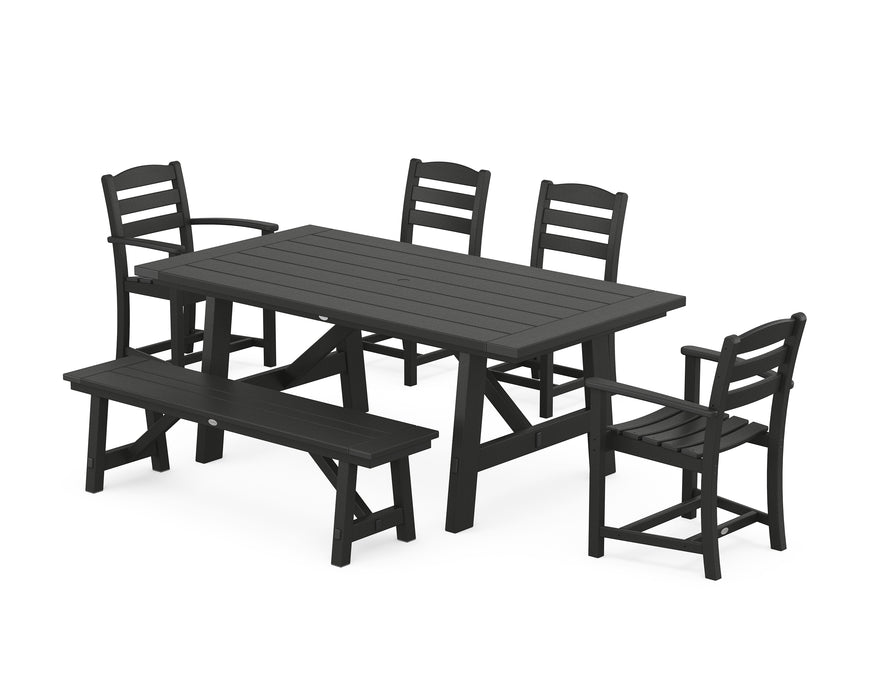 POLYWOOD La Casa Cafe 6-Piece Rustic Farmhouse Dining Set with Bench in Black image