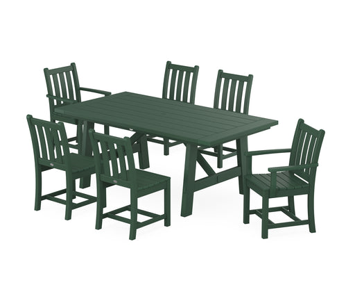 POLYWOOD Traditional Garden 7-Piece Rustic Farmhouse Dining Set in Green image