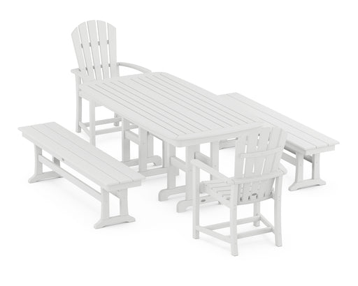 POLYWOOD Palm Coast 5-Piece Dining Set with Benches in White image