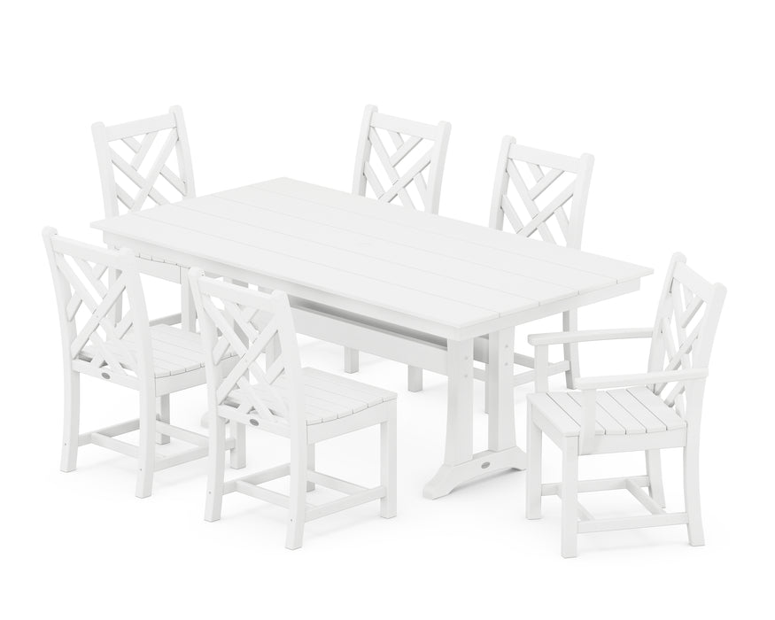 POLYWOOD Chippendale 7-Piece Farmhouse Trestle Dining Set in White image