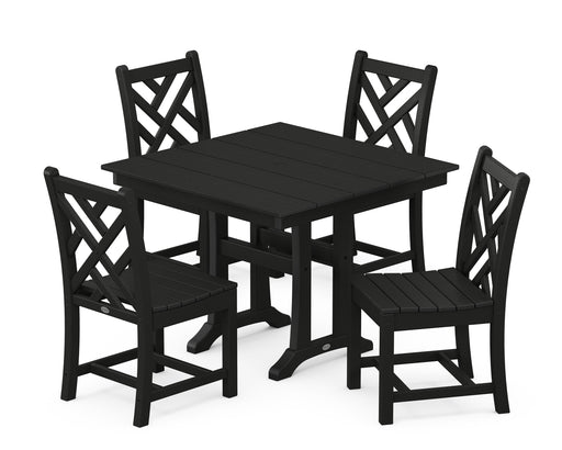 POLYWOOD Chippendale 5-Piece Farmhouse Trestle Side Chair Dining Set in Black image