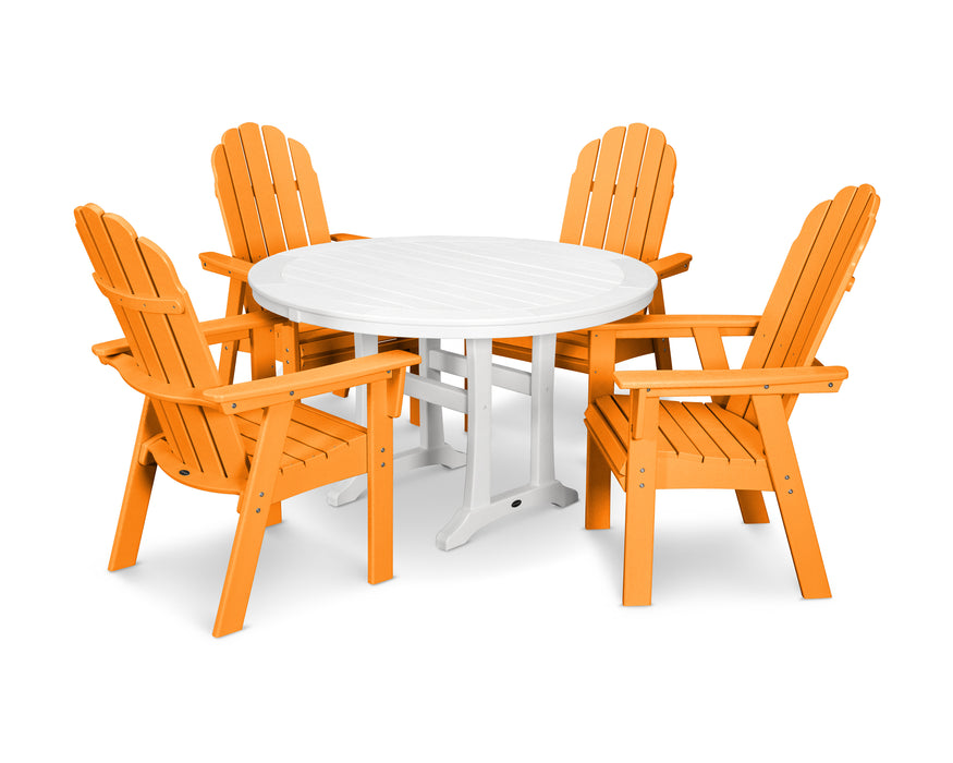 POLYWOOD Vineyard Curveback Adirondack 5-Piece Nautical Trestle Dining Set in Tangerine / White