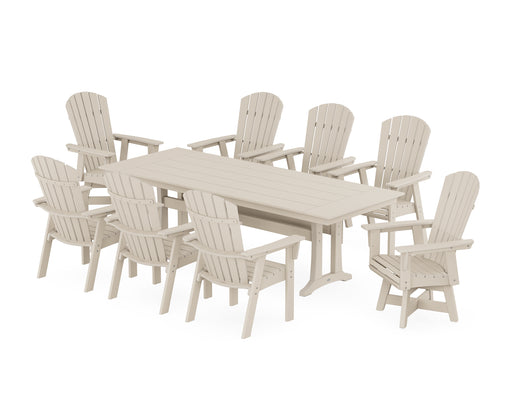 POLYWOOD Nautical Curveback Adirondack Swivel 9-Piece Farmhouse Dining Set with Trestle Legs in Sand image