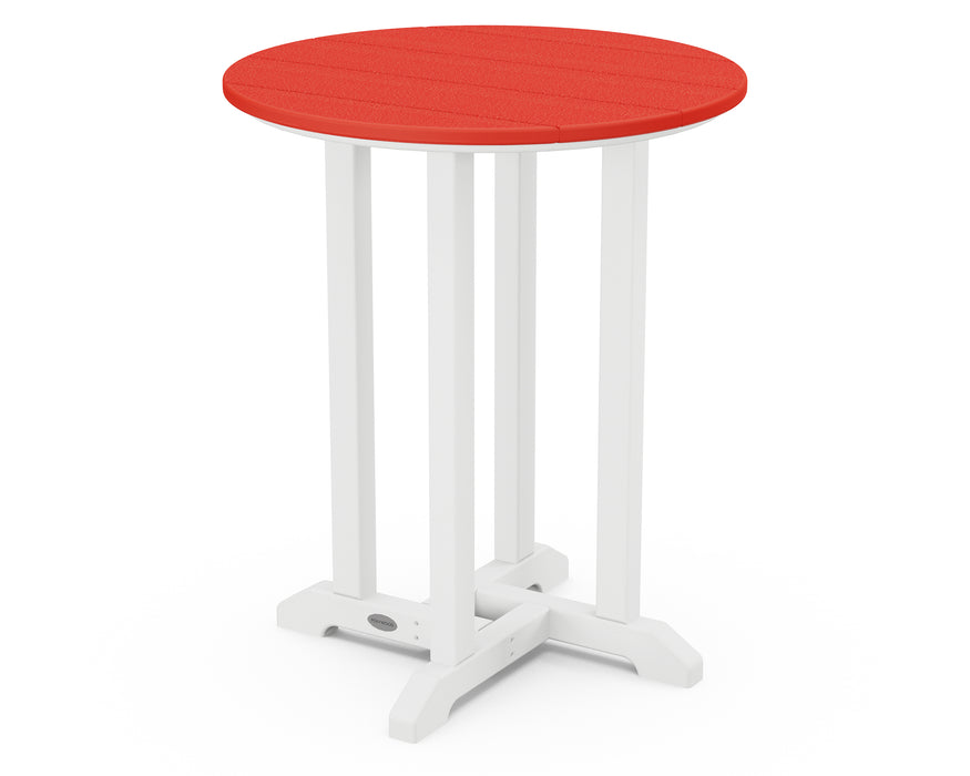 POLYWOOD Contempo 24" Round Dining Table in White / Sunset Red