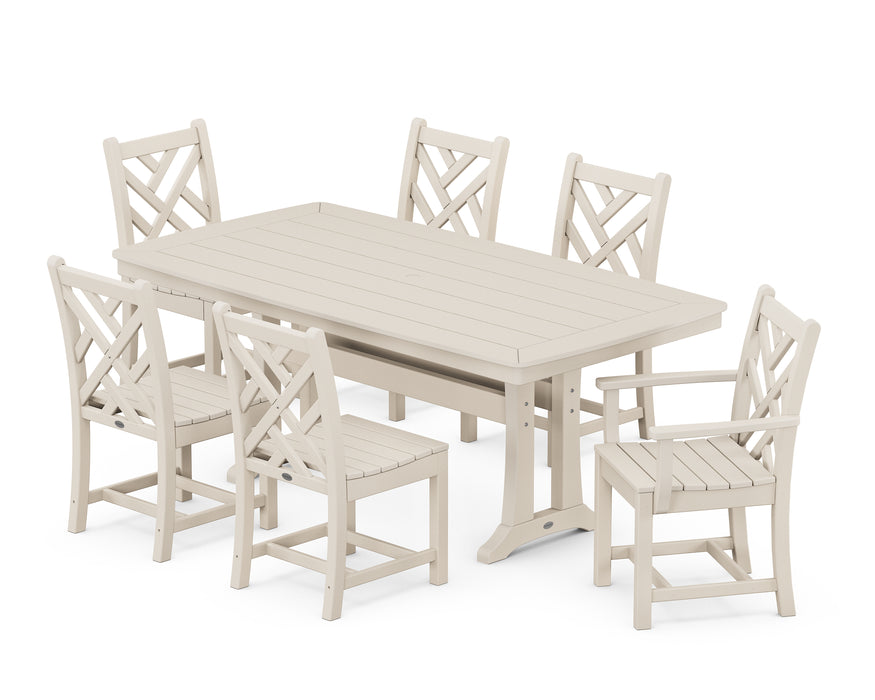 POLYWOOD Chippendale 7-Piece Nautical Trestle Dining Set in Sand image