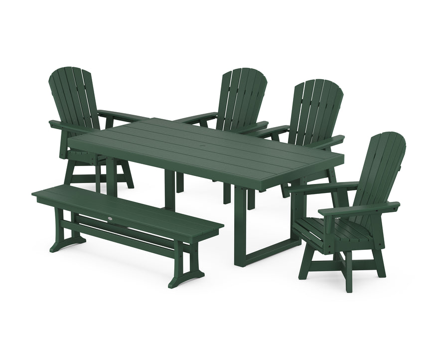 POLYWOOD Nautical Curveback Adirondack Swivel Chair 6-Piece Dining Set with Bench in Green