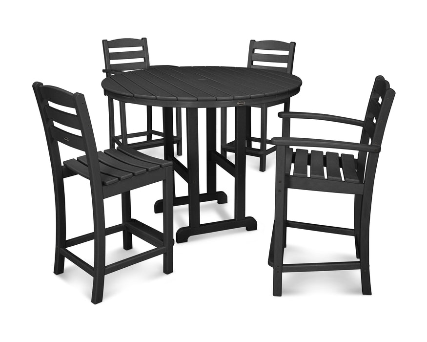 POLYWOOD La Casa Cafe 5-Piece Round Farmhouse Counter Dining Set in Black