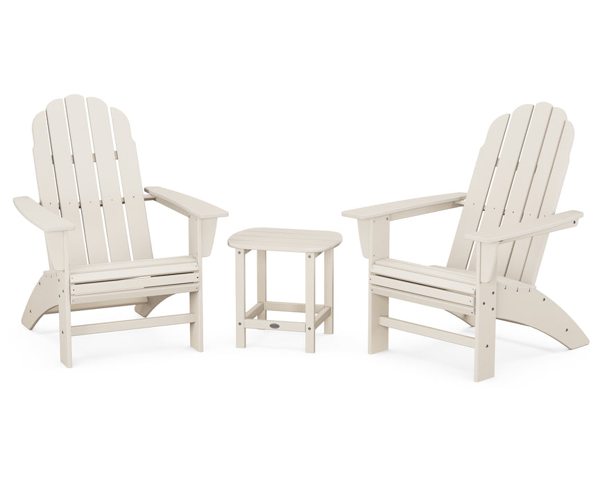 POLYWOOD Vineyard 3-Piece Curveback Adirondack Set with South Beach 18" Side Table in Sand