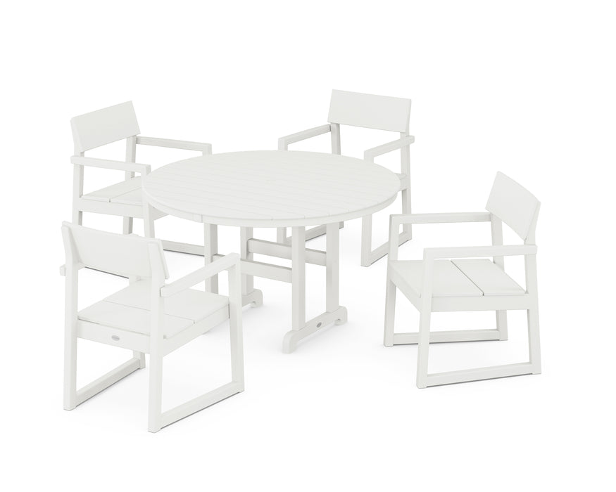 POLYWOOD EDGE 5-Piece Round Farmhouse Dining Set in Vintage White