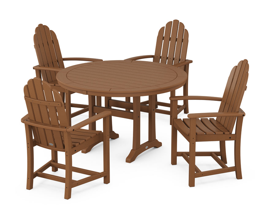 POLYWOOD Classic Adirondack 5-Piece Round Dining Set with Trestle Legs in Teak image