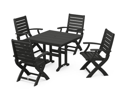 POLYWOOD Signature Folding Chair 5-Piece Farmhouse Dining Set in Black image