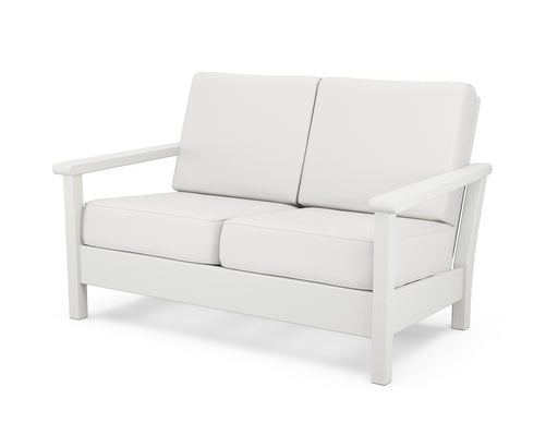 POLYWOOD Harbour Deep Seating Loveseat in Vintage White / Natural Linen image