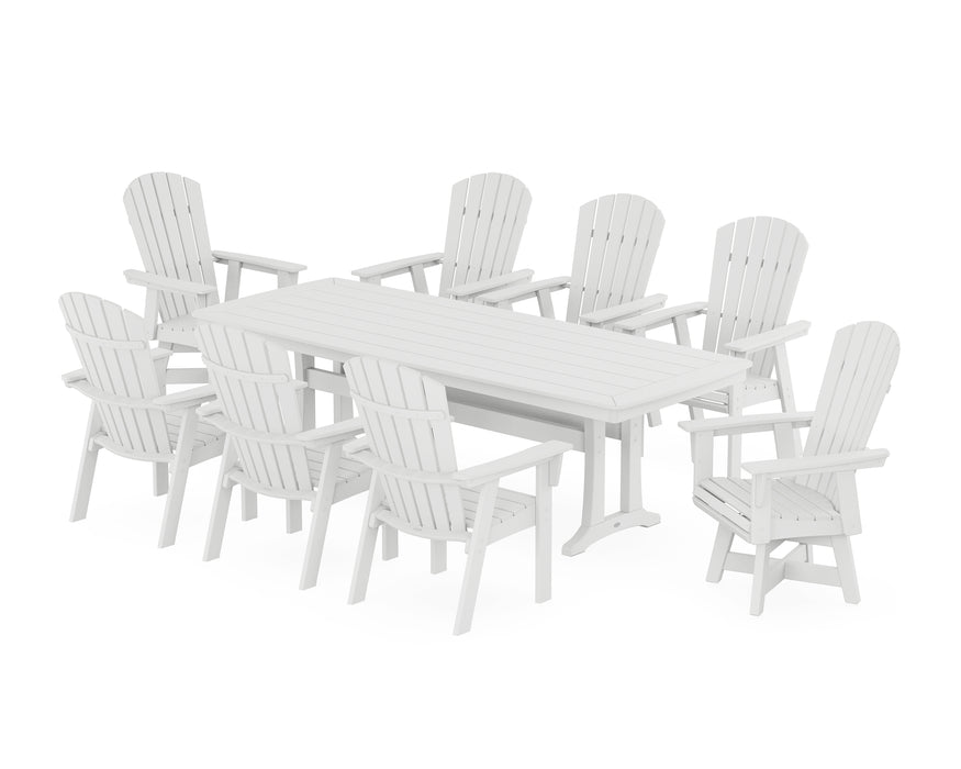 POLYWOOD Nautical Curveback Adirondack Swivel 9-Piece Dining Set with Trestle Legs in White