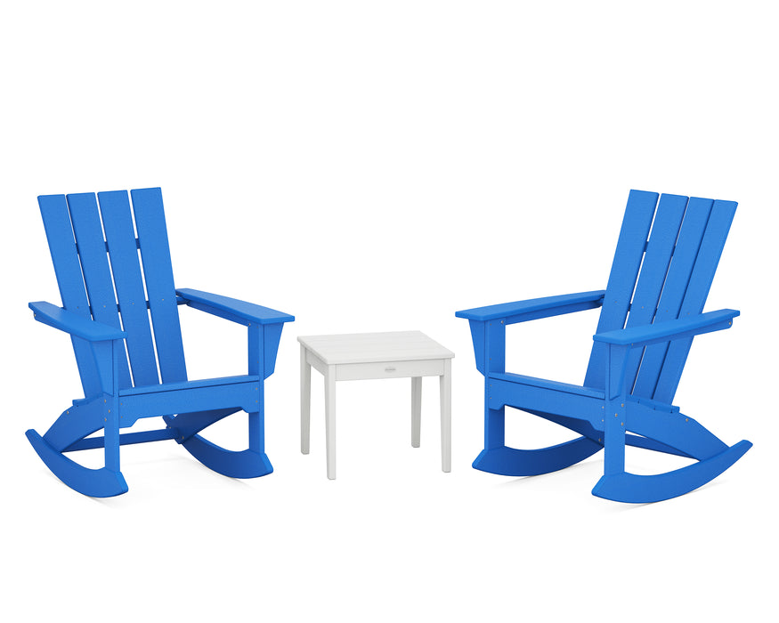 POLYWOOD Quattro 3-Piece Rocker Set in Pacific Blue / White