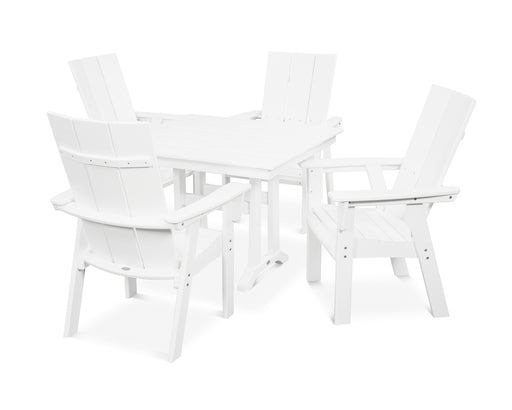 POLYWOOD Modern Curveback Adirondack 5-Piece Farmhouse Trestle Dining Set in White image