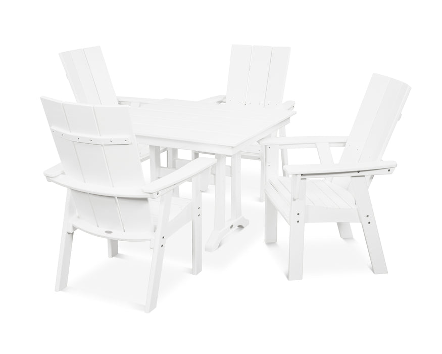 POLYWOOD Modern Curveback Adirondack 5-Piece Farmhouse Trestle Dining Set in White