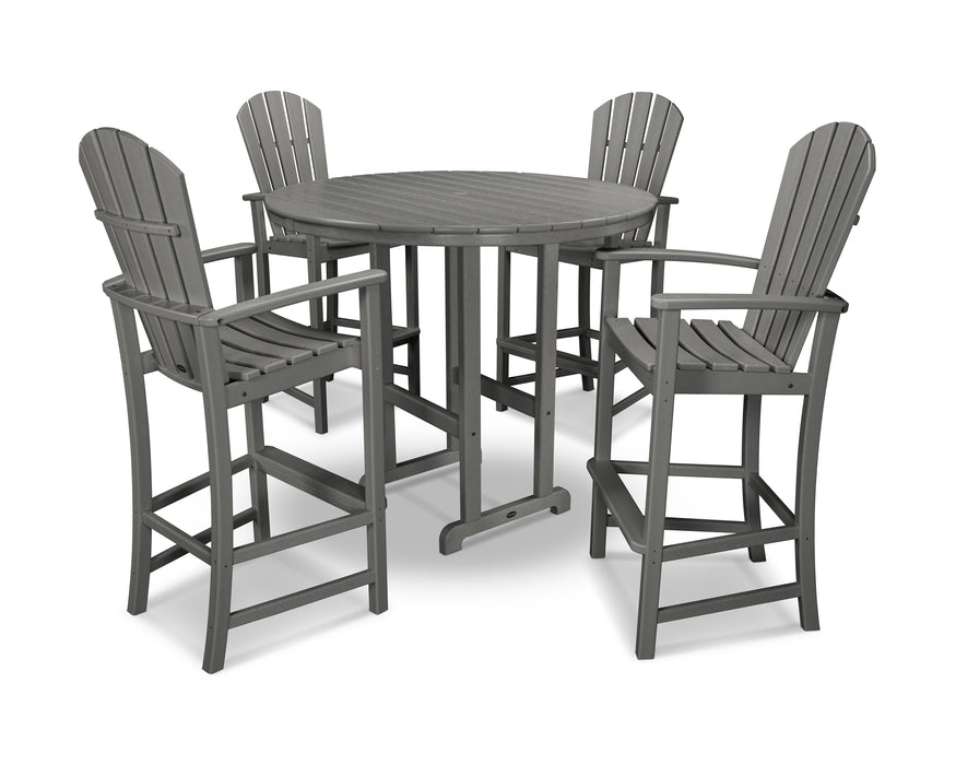 POLYWOOD Palm Coast 5-Piece Round Farmhouse Bar Set in Slate Grey