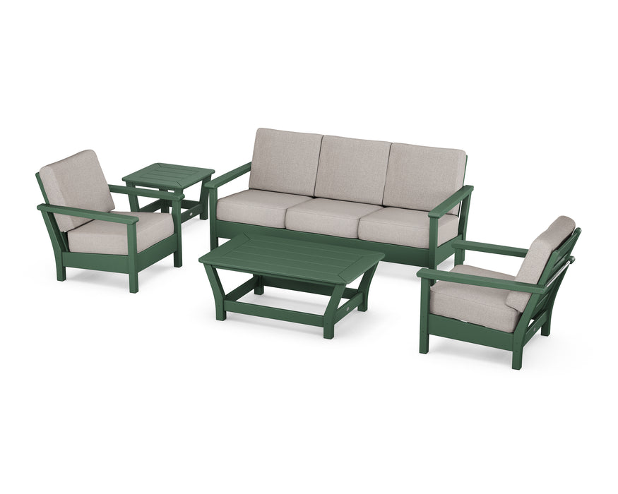 POLYWOOD Harbour 5-Piece Deep Seating Set in Green / Weathered Tweed image