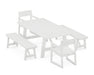 POLYWOOD EDGE 5-Piece Rustic Farmhouse Dining Set With Benches in White image