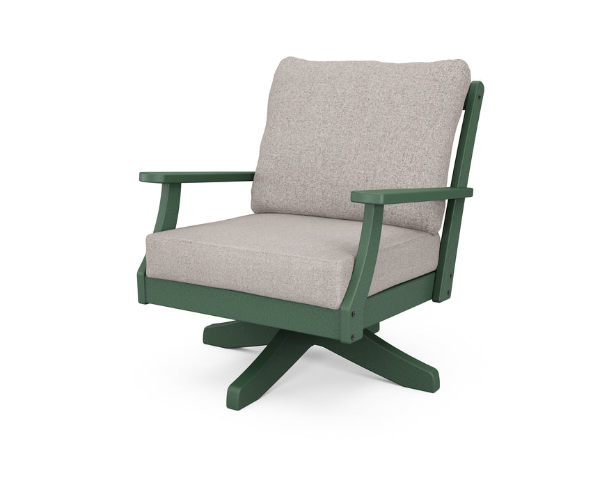 POLYWOOD Braxton Deep Seating Swivel Chair in Green / Weathered Tweed